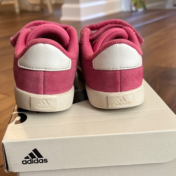 Adidas Toddler Girl Pink Sneakers with White Stripes - Picture 5 of 7